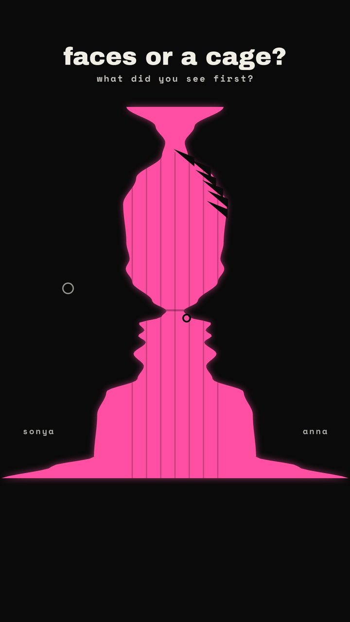 Two profiles facing each other forming a birdcage between them